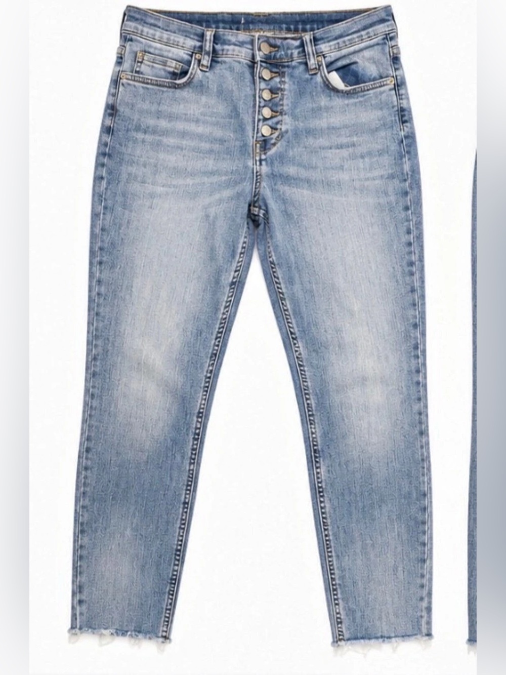 Free People Button Fly Cropped Skinny Jeans Size 29 Light Wash Raw Hem